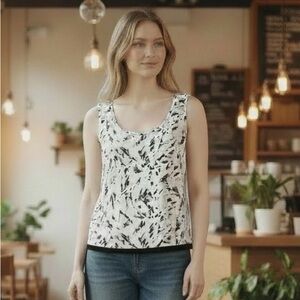 Saks Fifth Avenue Red Label Black and White Abstract Print Sleeveless Top